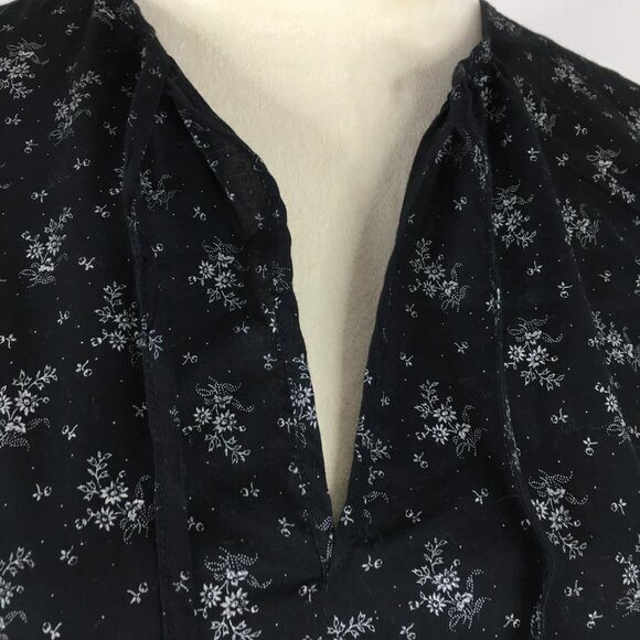NWT POLO RALPH LAUREN Black Taupe Floral Print Tie Collar V Neck Shirt - Picture 6 of 9